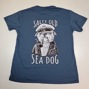 Salty Old Sea Dog T-Shirt Size XL Short Sleeves Dark Powder Blue
